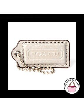 2" Medium COACH GRAY LEATHER Nickel Key Fob Bag Charm Keychain Hang Tag